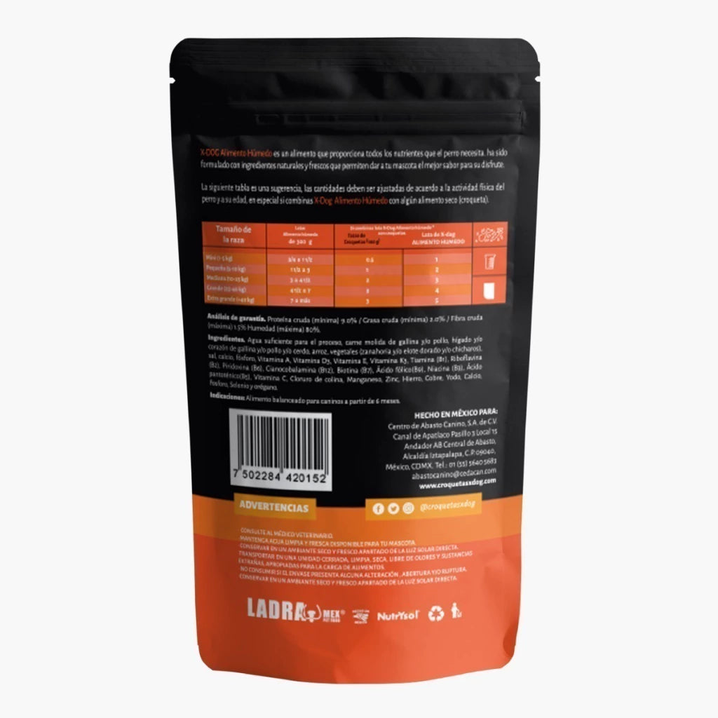 X Dog Sobre Alimento Húmedo Natural Pollo Arroz y Vegetales Caja 24pz/100gr