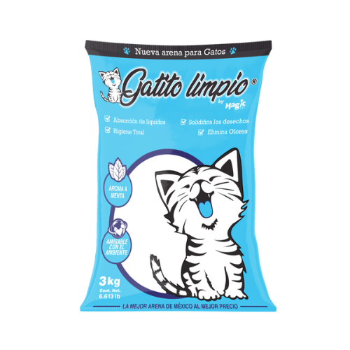 Arena Gatito Limpio Azul Aroma Menta 8 piezas de 3Kg (Total 24Kg)